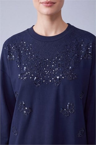 Kelebek Desenli Tunik 10808 F.Navy