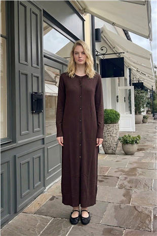 Düğme Detaylu Tam Boy Hırka 36338 Kahve