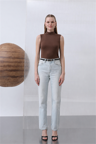 Sıfır Kol Balıkçı Yaka Tshirt İçlik 40005 - Browni