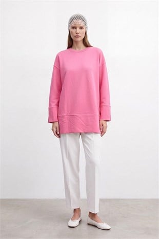 Kol V Detay Yırtmaçlı Tunik 20735 Pembe Tunik PUANE 