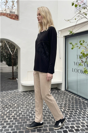 V Detay Taşlı Anne Bluzu 27127 Siyah