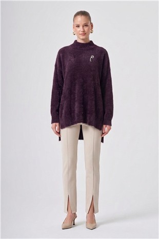 Nuss 102 Balıkçı Yaka Angora Kazak Bordo