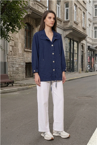 Geniş Düğme Detay Kap 7564 Lacivert