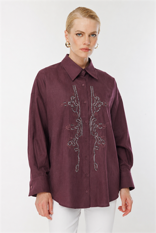 Fuat Gürşen 5385 Nakışı Boncuk İşlemeli Tunik - Bordo