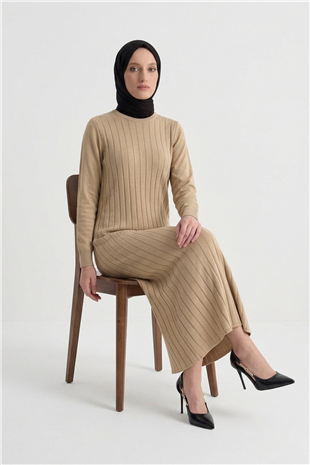Armine Trend 25KTD901 Kendinden Şerit Detay Elbise Koyu Taş
