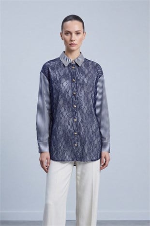 Çizgili Dantel Detaylı Tunik 10787 F.Navy Tunik PUANE 