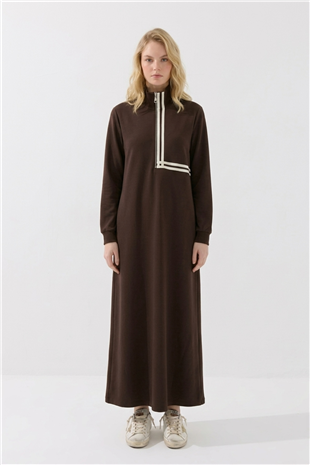 Şerit Geçişli Elbise 12732 Browni