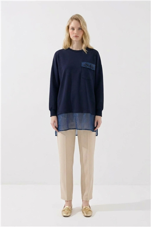 Sahte Cep Detaylı Tunik 10811 F.Navy Tunik PUANE 