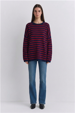 Çizgili Tunik 146049 Lacivert - Kırmızı