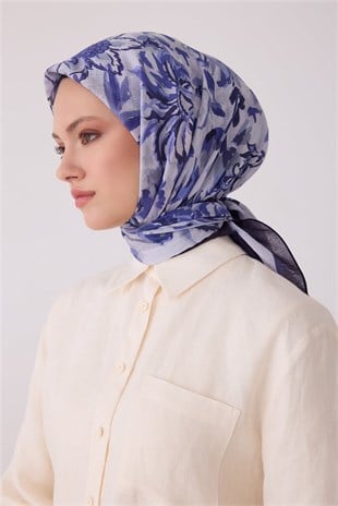 Belli 1194 Soyut Desenli Rozy Eşarp Lacivert