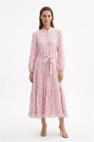 Puantiyeli Elbise 1602 Pembe