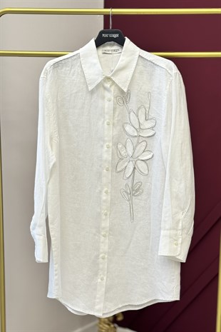 Fuat Gürşen 5364 Çiçeği Kabartmalı Tunik - Ekru