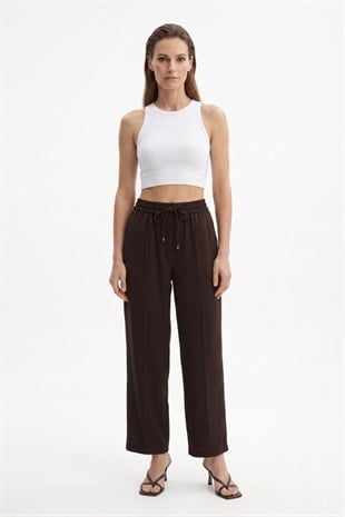 Sentez 5618 Elegance Beli Lastikli Pantolon - Kahve