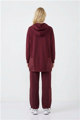 Kapüşon Detaylı Pantolonlu Takım 14539 Burgundy