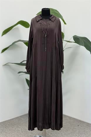 LissMore 5793 Kolye Detay Kırışık Elbise - Browni