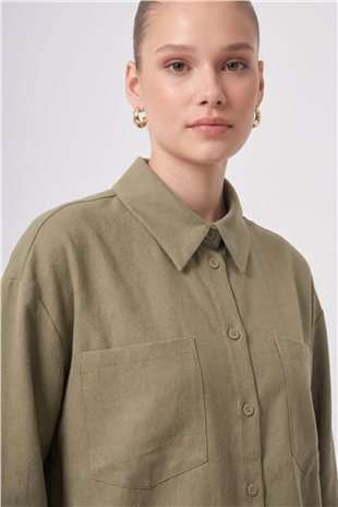 Nuss 1092 Çift Cep Detay Kendinden Desenli Takım Olive