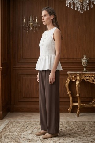 Sentez 5667 Pileli Etek Pantolon - Kahve
