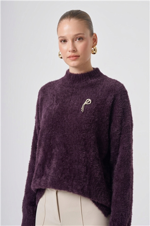 Nuss 102 Balıkçı Yaka Angora Kazak Bordo