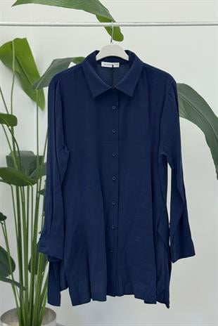Yan Yırtmaç Detay Gömlek Tunik 10690 - F.Navy