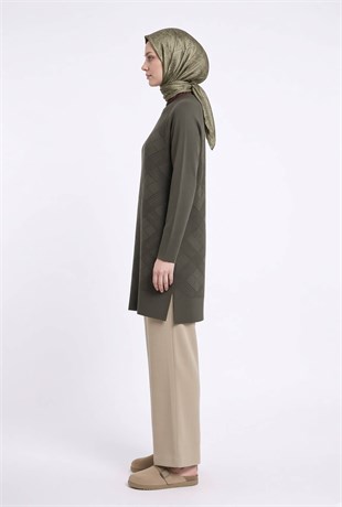 Armine Trend 26KTD411 Geniş Baklava Detaylı Tunik Haki