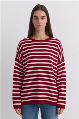 Çizgili Tunik 146049 Kırmızı - Beyaz