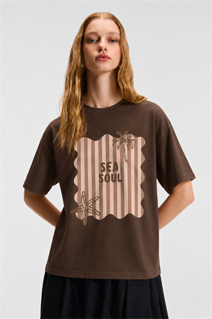 Sea Soul Baskılı Tshirt 4001 - Kahve