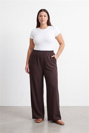 Bol Paça Büyük Beden Pantolon 19285 Browni