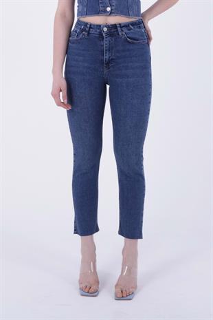 Dikişsiz Paça Yüksek Bel Mom Fit Kot Pantolon  Melbourne 764 - Dark Blue