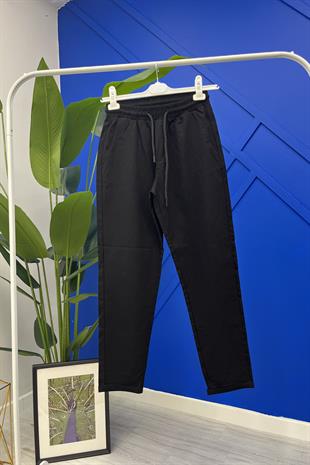 DOUBLE TT Duble Paça Beli Lastikli Likralı Pantolon X-154 - Siyah  Pantolon