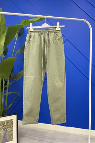 DOUBLE TT Duble Paça Beli Lastikli Likralı Pantolon X-154 - Haki  Pantolon
