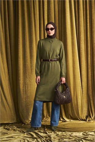 Armine Trend 26KTD905 Yarım Fermuar Detaylı Elbise Haki