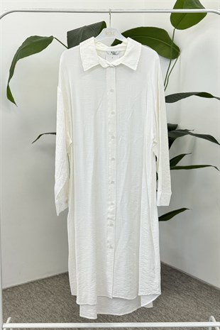 Düğmeli Uzun Tunik 0036471 - Ekru