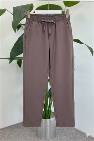 Duble Paça Beli Lastikli Likralı Pantolon X-154 - Kahve