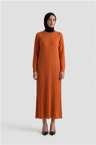 Armine Trend 25KTD901 Kendinden Şerit Detay Elbise Şeftali