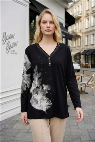 Çiçek Baskılı Anne Bluzu 27094 Siyah