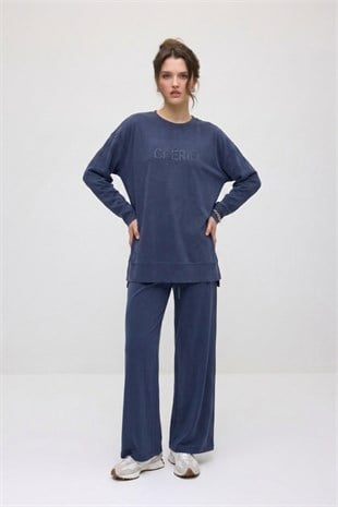 Pullu Nakış Detaylı Pantolonlu Takım 0037999 Lacivert Takım İKOLL 