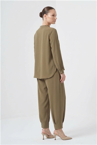Nuss 1071 Pile Detay Pantolonlu Takım Olive