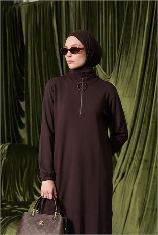 Armine Trend 26KTD905 Yarım Fermuar Detaylı Elbise Kahverengi