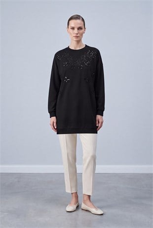 Kelebek Desenli Tunik 10808 Siyah