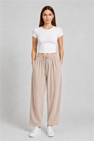 Basic Lastikli Pantolon 1005787 - Bej