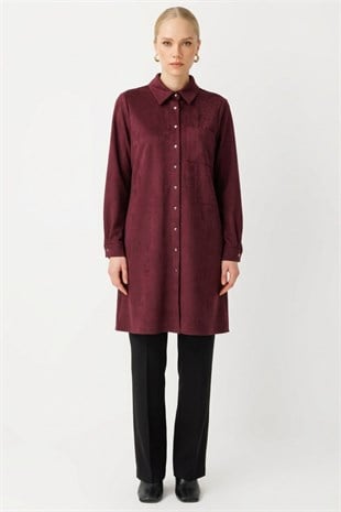 Armine Trend 26KT445 Bir Yanı Taş Baskılı Tunik Mürdüm