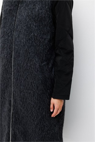 Micca 252585M Angora Doku Kapitone Dolgu Kaban Siyah