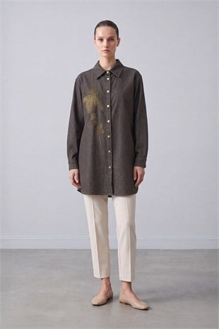 Bir Yanı İşlemeli Tunik 10806 Browni