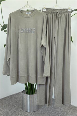 Pullu Nakış Detaylı Pantolonlu Takım 0037999 Haki