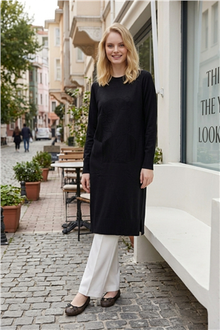 Ön Çiçek Baskılı Tunik 36231 Siyah