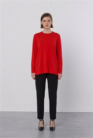 Nuss 902 Etek Üstü Oval Kesim Tunik - Kırmızı