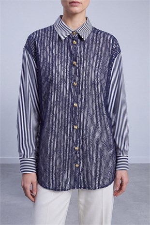 Çizgili Dantel Detaylı Tunik 10787 F.Navy