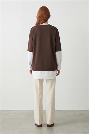 Taş Baskılı Etek Ucu Fermuarlı Tunik 10761 - Browni