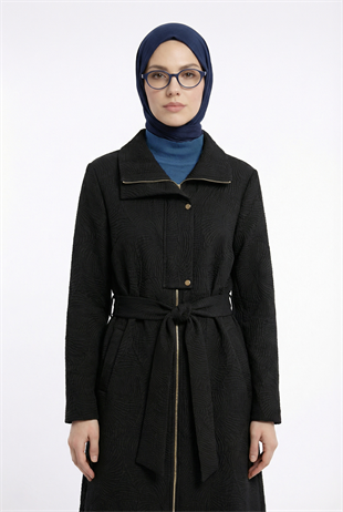 Armine Trend 26YT713 Kendinden Desenli Kap - Siyah