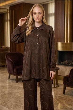 Ghisa Ön Çıtçıt Detaylı Pantolonlu Takım 9491 Kahve